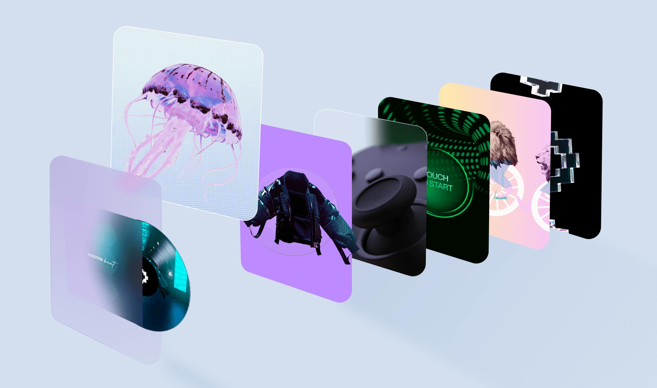 Digital storytelling concept illustration showing 3D design elements, AI integration, and interactive web experiences blending narrative, technology, and visual design