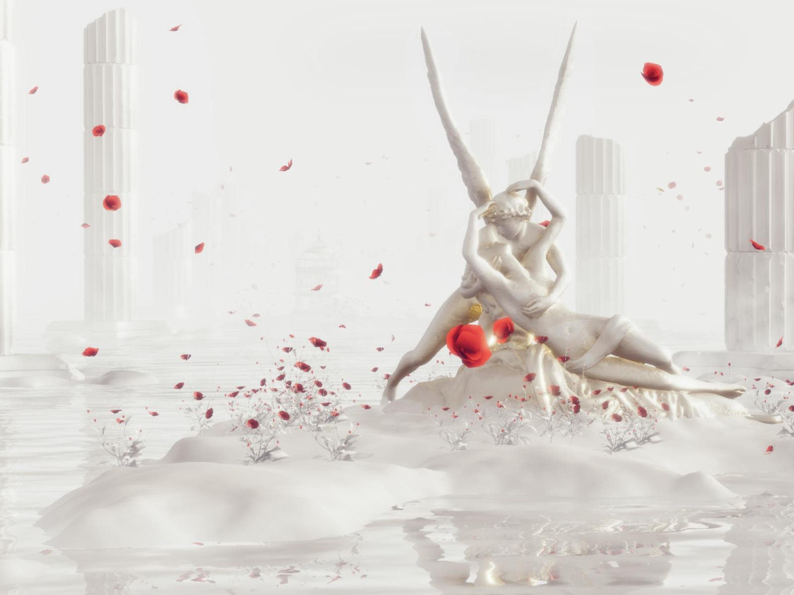 Noomo ValenTime immersive 3D storytelling experience featuring magical portal, floating heart, gold accents, and interactive 3D customizer